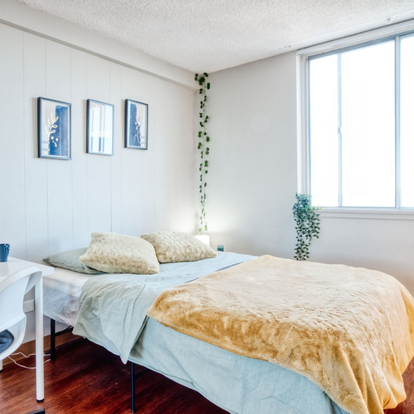 Modern bedroom with workspace
